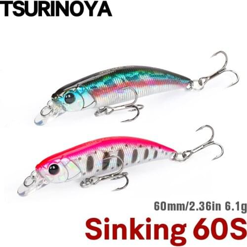 TSURINOYA 60S Sinking Minnow Fishing Lure 60mm 6.5g Range 0.4-0.8m Artificial Hard Baits Trout Pike Bass Stream Jerkbait Wobbler