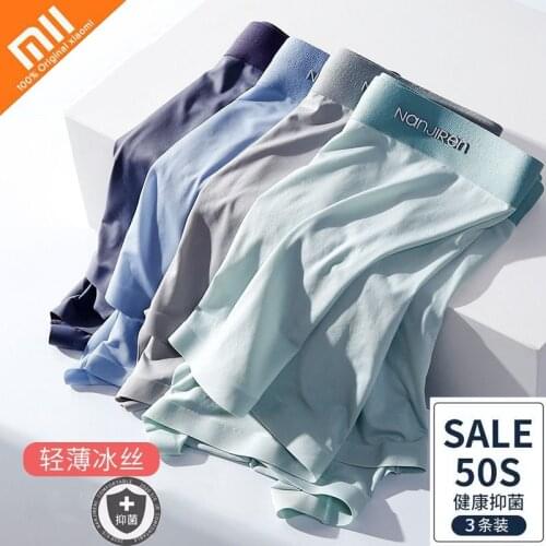 Xiaomi 3pcs Men Ice Silk Underwear Boxers Thin Seamless Mens Boxer Shorts Breathable Boxer Panties Male Shorts Men Underpants