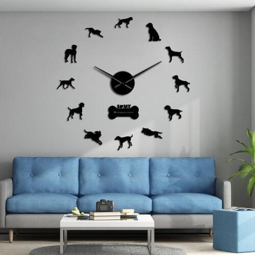 Weimaraner Vorstehhund DIY Large Wall Clock Dog Breed Grey Ghost Home Decor Weim Wall Art Hanging Clock Wall Watch Silent Quartz