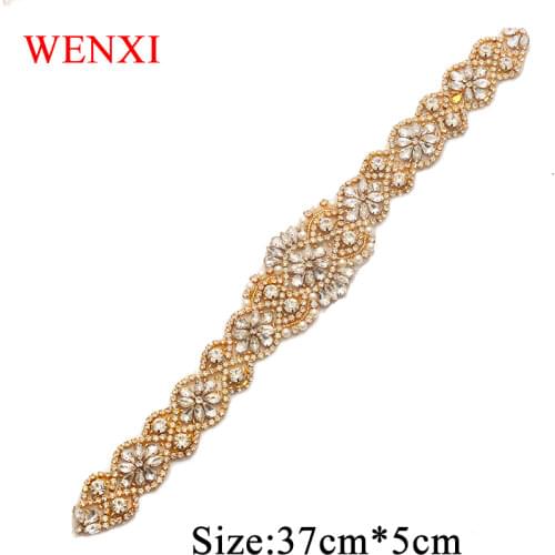 WENXI 30pcs Handmade Clear Rose Gold Crystal Rhinestones Appliques Sew On Bridal Gown Dress Sash DIY Accessory WX835