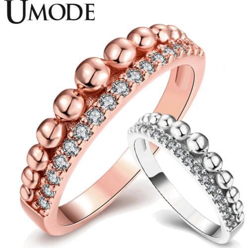UMODE Fashion Cubic Zirconia Eternity Band Rings for Women Round Ball Rose Gold Color Rings Femme Jewelry UR0459