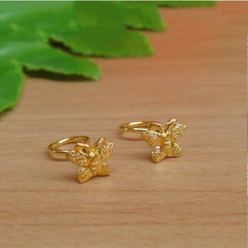 999 Real 24K Yellow Gold Earrings Women Luck Butterfly Stud Earrings 0.5g 4.5mmW Beauty Women Earrings