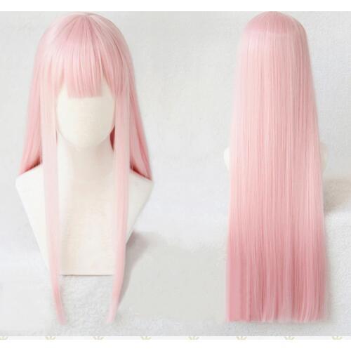 DARLING in the FRANXX Strelizia 02 ZERO TWO 100cm Pink Long Straight Hair Heat Resistant Cosplay Costume Wig + Horn Headwear