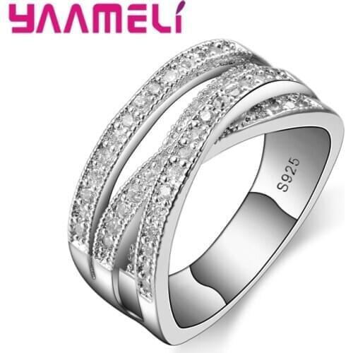 Best Selling Women Fashion 925 Sterling Silver Jewelry Cubic Zircon Crystal Engagement Wedding Rings Anillo Bijoux