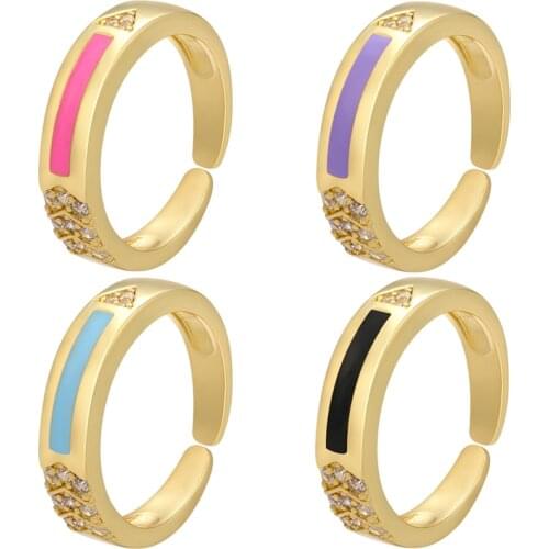 ZHUKOU NEW Classic Rectangular Strip women rings Bohemian Dropping Oil Enamel Ring for women Opening Ring wholesale VJ178
