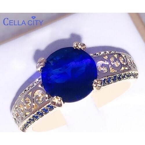 Cellacity Female Engagement Ring with Round Gemstones Fine Jewelry Silver 925 for Women Sapphire Zircon Ruby Rose Gold Color