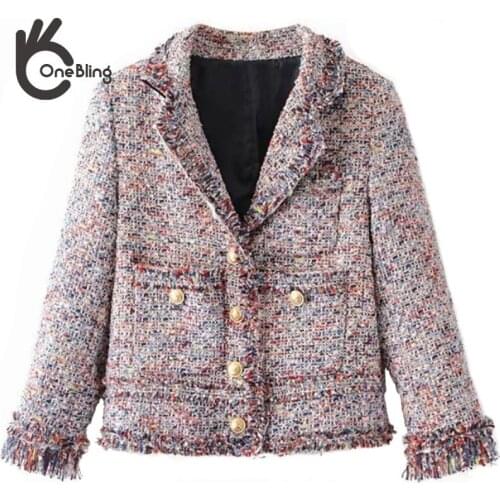 OneBling Za Woman 2021 Winter Jacket Coat Traf Women Autumn Chic Vintage Woolen Tweed Fringed Elegant New Coats Femme Blusas
