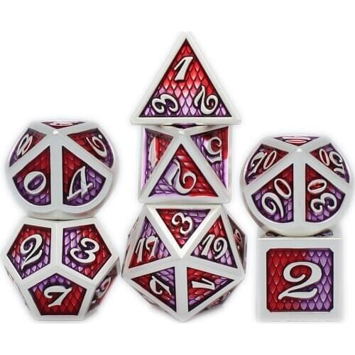2020 New Design Metal Dice Set D&D Velvet Pouch 7 Pcs D20 D12 D10 D% D8 D6 D4 Dragon Scale Style DND RPG MTG Table Games