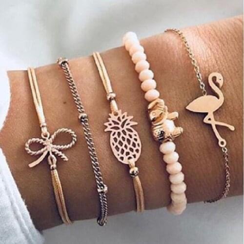 2021 Trendy Geometric Bead Bracelet Set For Women Boho Bowknot Pineapple Elephant Bird Charm Bangle Female Jewelry Gift