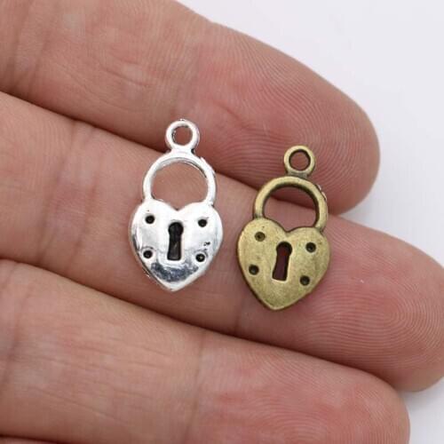 30PCS Antique Silver Plated Heart Lock Charms Pendants for Jewelry Making DIY Handmade Craft 20x11mm