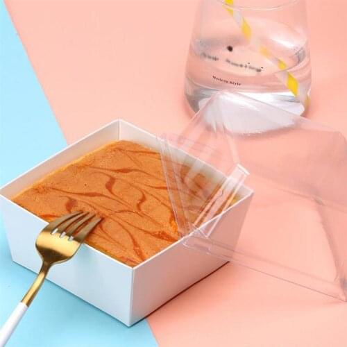 50pcs Square Shape Cake Packaging Boxes Thicken Bread Cheese Mousse Dessert Boxes Take Out Box With Transparent Cover