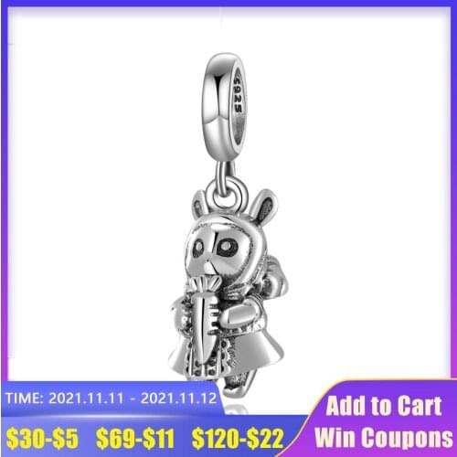 AGATA Cute Rabbit Girl Who Loves To Eat Radish 925 Sterling Silver Pendant Charms DIY Bead Jewelry Making for Pandora Bracelet