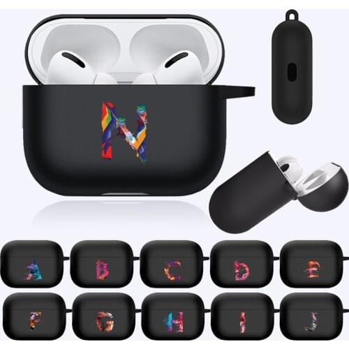 For AirPods Cases Initial Letter Black Soft Silicone Wireless Bluetooth Earphone Cases for Apple AirPods Pro A2084 A2083