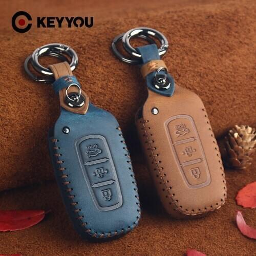 KEYYOU For Kia Sportage Picanto 3 Rio K2 K5 For Hyundai i20 i30 ix35 Genuine Leather Key Case Smart Flip Car Remote Keychain