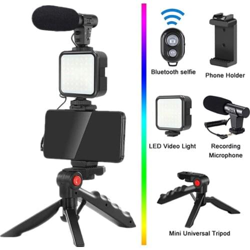 Phone Holder Photography Lighting Smartphone Video Kit Microphone LED Selfie Tripod Recording Handle Portable Stabilizer Bracket