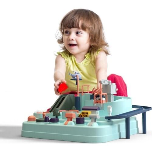 Baby Shining Education Railcar Toy Eco-friendly Baby Adventure Toy Track Car Macaron Color Table Games Boy and Girl Puzzle Toys