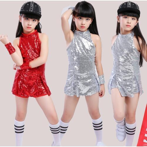 Kids Hip Hop Dance Costume Girls Jazz Costumes Street Dance Clothing Cheerleading Sequin Outfit Vest Shorts Stage Dress
