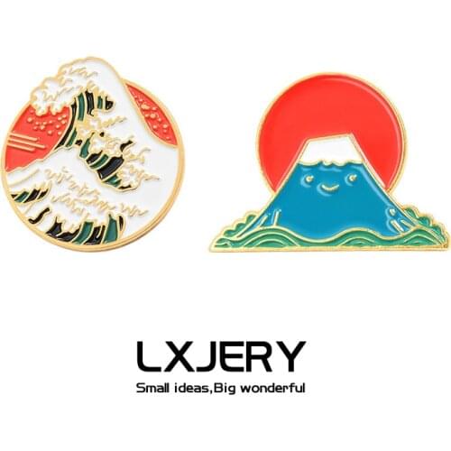 LXJERY Enamel Waves Fujiyama Pin Badge On Backpack Cartoon Japanese Brooch Pins For Clothes Broche For Women Girls Gift