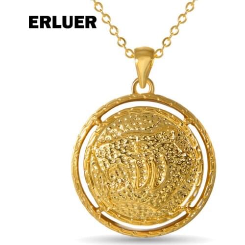 ERLUER Fashion Yellow Gold Color Leopard Head Pendant Charm Necklace For Women Mens Jewelry Link Chain Necklaces Colar