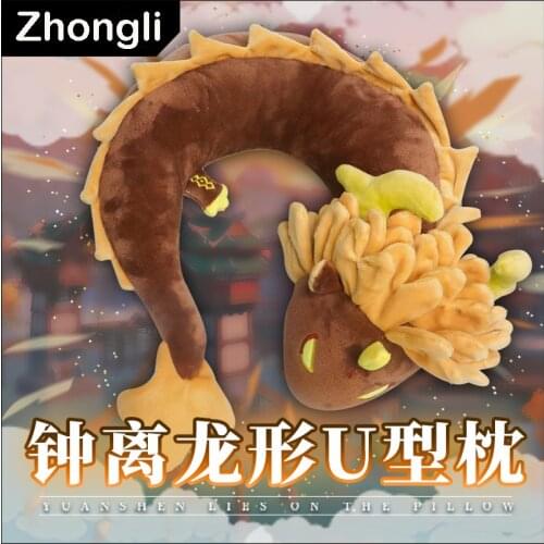 Game Genshin Impact Zhongli Hu Tao Cartoon Dragon U Shaped Pillow Protector Siesta Cushion Plush Doll Travel Neck Pillow Cosplay