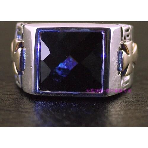 Thailand imports, mens black Zircon 925 sterling silver ring side face