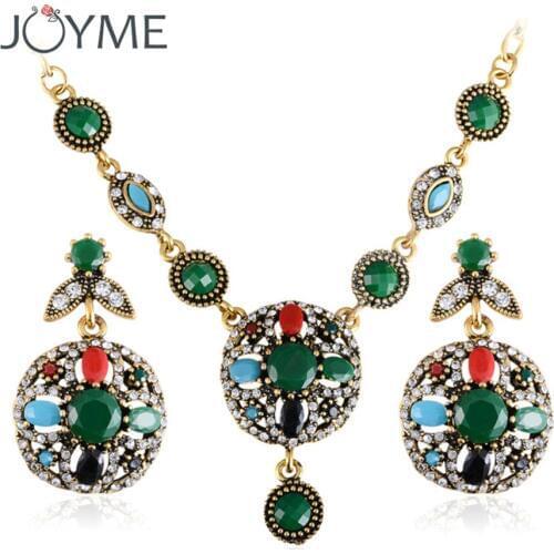 Joyme Bohemian Gold-Color Chain Long Earrings Necklace Set Women Choker Necklace Party Wedding india Jewelry Sets Collier Femme