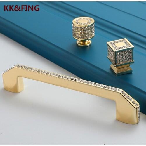 KK&FING Crystal Diamond Handles Zinc Alloy Gold Cabinet Door Handle Drawer Wine Cabinet Knobs Furniture Door Pulls