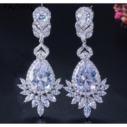 Classic Drop Earrings Cubic Zirconia Party Piercings Earrings with White/Champagne/Green/Red/Blue Rhinestone Dress Decoration