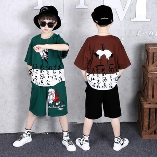 Chinese style Kids Boys Clothes Set Teenage Cartoon Letter Short Sleeve Tshirts Pants Children Suit Sports Clothing For Boys