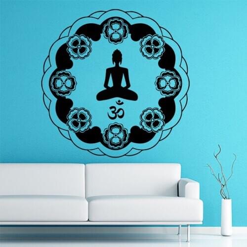 Circular Indian Mandala Pattern Om Symbol Wall Stickers Living Room Removable Meditate Yoga Lotus Pose Decals