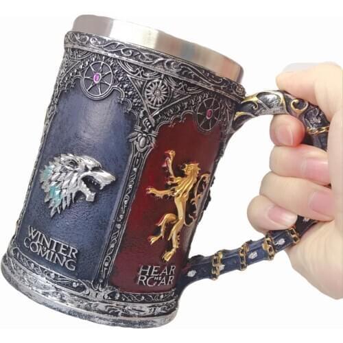 Cool Family Emblem Beer Coffee Mug Wolf Dragon Lion Cup Resin Stainless Steel Creative Tea Water Drinkware