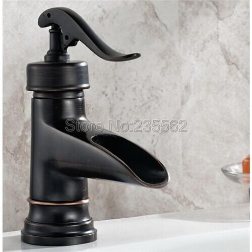 Single Lever waterfall Bathroom Basin Faucet Black Oil Rubbed Bronze Hot and Cold bathroom Sink Mixer Taps Lnf432