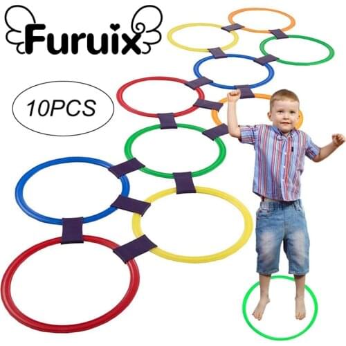 Hopscotch Ring Game - 10 Multi-Colored Plastic Rings and 10 Connectors for Indoor or Outdoor Use-Fun Creative Play Set