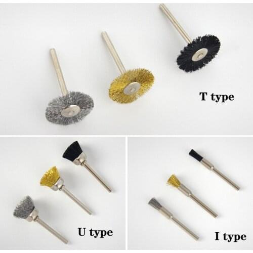 Set of 3.0mm Shank Copper Plated Brass Wire Wheel Brush Mini Drill For Dremel Rotary Tools Polishing Brushes 25mm 15mm 5mm