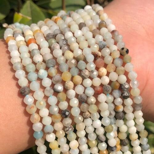 Natural Gem Faceted Amazonite Stone Round Loose Rondelle Small Beads For Jewelry Making Diy Needlework Bracelet Necklace 2/3/4mm