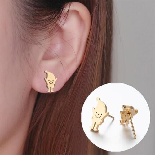 Stainless Steel Ghost Earrings Black Silver Color Clasp Push Back Elf Stud Earring For Women Men Jewelry Cool Gift Wholesale