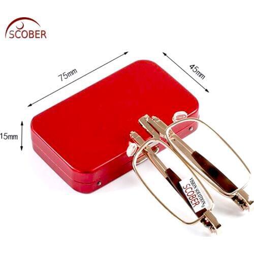 2019 Sale New = Scober Steel Case Slim Narrow Portable Folding Golden Metal Frame Reading Glasses +1 +1.5 +2 +2.5 +3 +3.5 +4