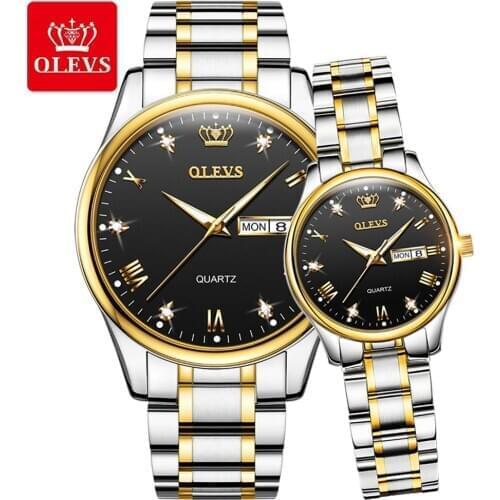 OLEVS Top Brand Couple Quartz Watch Waterproof Stainless Steel Watchstrap Wristwatch Lover Watch