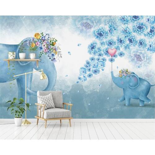 Custom 3D wallpaper hand-painted elephant flower child bedroom living room TV background wall Children 3D wallpaper beibehang
