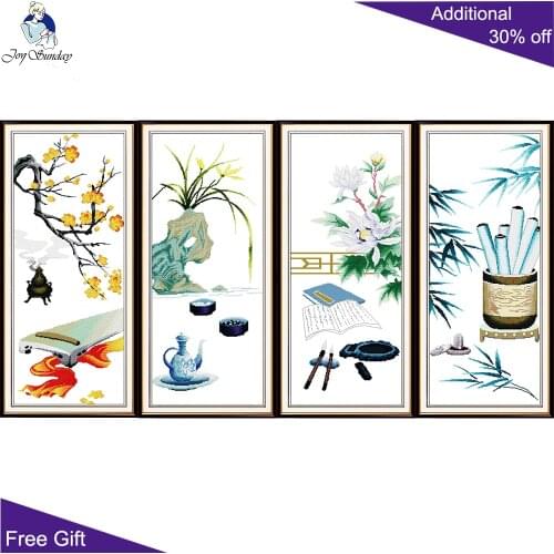 Joy Sunday Lyre-playing Chess Calligraphy Painting Z146 Z147 Z148 Z149(1) Four Treasures of Chinese Study Cross Stitch kits