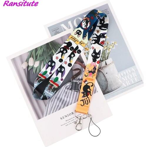 Ransitute R1894 Anime Black Cat Creative Lanyard Badge ID Lanyards Mobile Phone Rope Key Lanyard Neck Straps Accessories For Kid