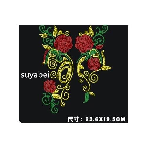 Rose flower Hot Fix Rhinestones motif crystal hotfix Heat Transfer design iron on patches for the edge of dress scarf trousers