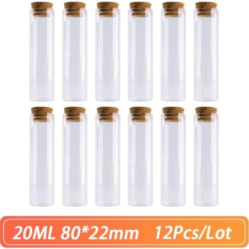 Straight Mouth Glass Bottle 80*22mm 20ml Cork Stopper Spice Container Jars Vials DIY Craft Kitchen Storage Bottles 12pcs/Lot