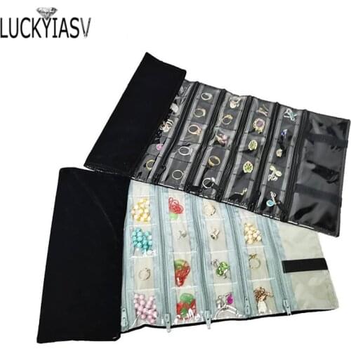 Portable Jewelry Storage Bag 40 Grids Zipper Bag Resealable PVC Fold Bags Jewelry Organizer for Rings Earrings