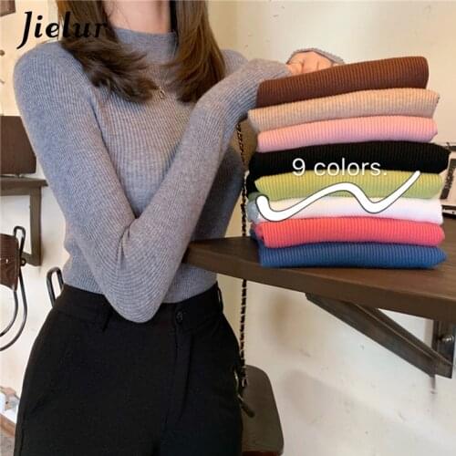 Jielur Solid Color Turtleneck Women Autumn Winter Knitted Sweaters Basic Primer Pullovers Korean Sweater Slim-fit Pullover