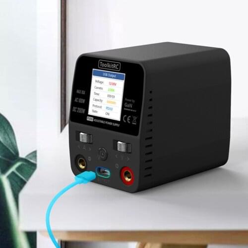ToolkitRC P200 200W 10A High Power Charger Adapter AC 100W 30V Mini Desktop Power Supply USB 65W Output