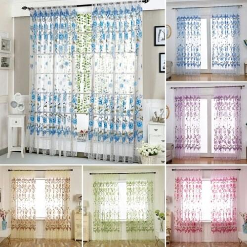 Hot Selling Curtain bedroom Living room High Quality Peony Sheer Curtain Tulle Window Treatment Voile Drape Valance