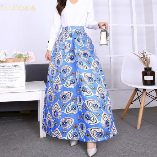 Women Maxi Stain Print Skirts Elastic Waist Floral Skirts High Waist Pockets Skirt Vintage Ball Gown Ankle-Length Pleated Skirts