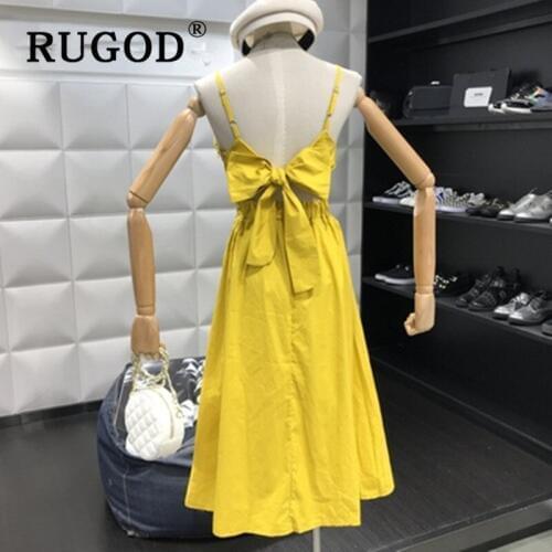 RUGOD Korean Big Bow Backless Women Long Dress Summer Sexy Spaghetti Strap Party Beach Dresses Elegant V neck Party Dresses