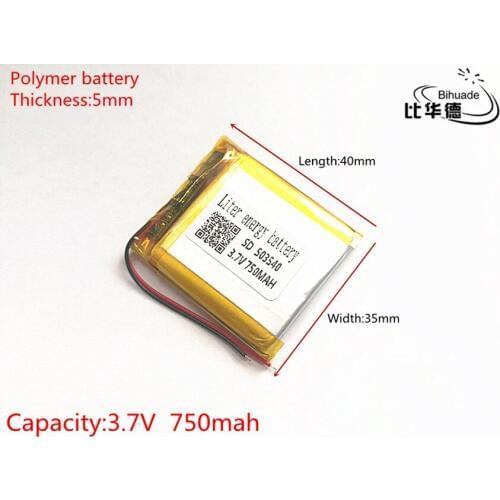 3.7V 750mAh 503540 Lithium Polymer Li-Po li ion Rechargeable Battery cells For Mp3 MP4 MP5 GPS PSP mobile bluetooth